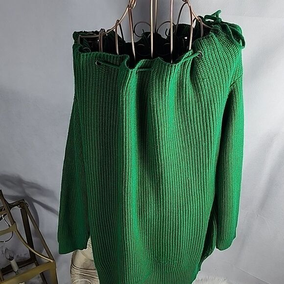 Holiday Green Chunky Knit Off or On Shoulder Drawstring Sweater - Picture 1 of 6
